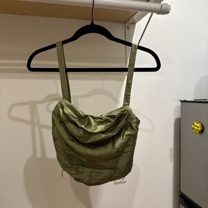 Zara Olive Green Satin Cowl Neck Crop Top